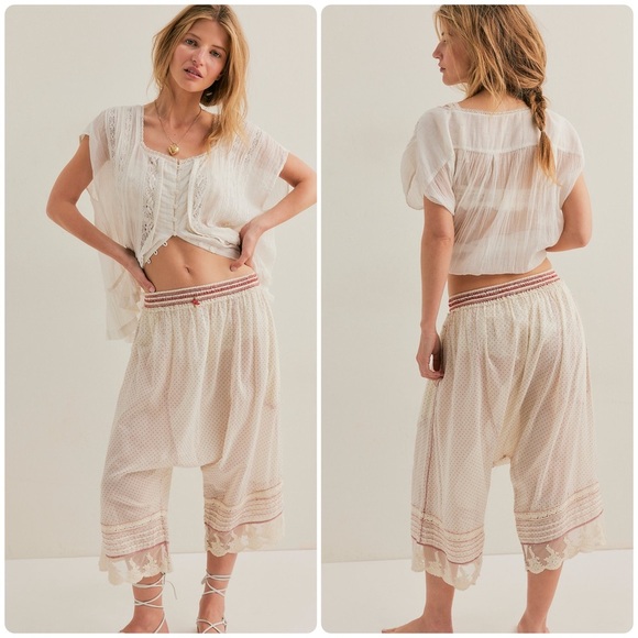 New! Free People Endless Afternoon Bloomers Swiss Dot Embroidered Lace Harem 🌹 M - Picture 2 of 16